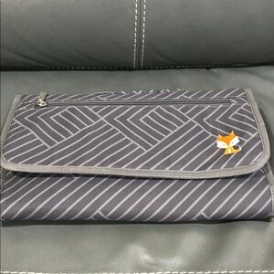 Gray Striped Foldable Changing Pad with Fox Logo